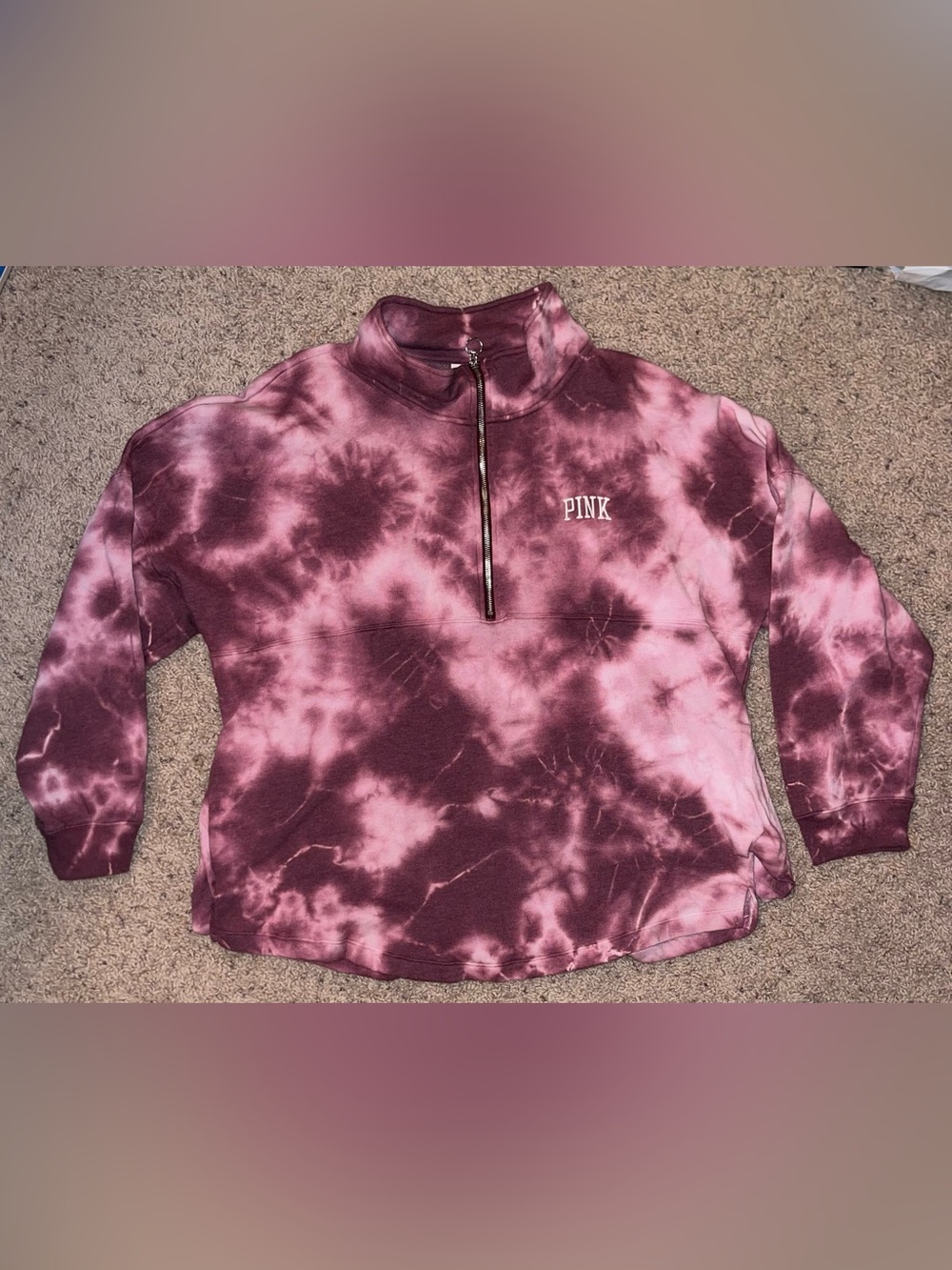 PINK Victoria's Secret Pink & Burgundy Tie-Dye Quarter Zip Sweatshirt